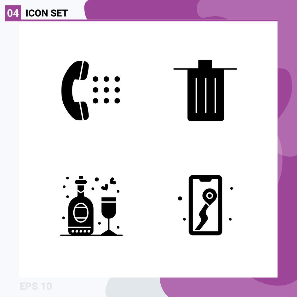 uppsättning av 4 modern ui ikoner symboler tecken för appar firande telefon radera fest redigerbar vektor design element