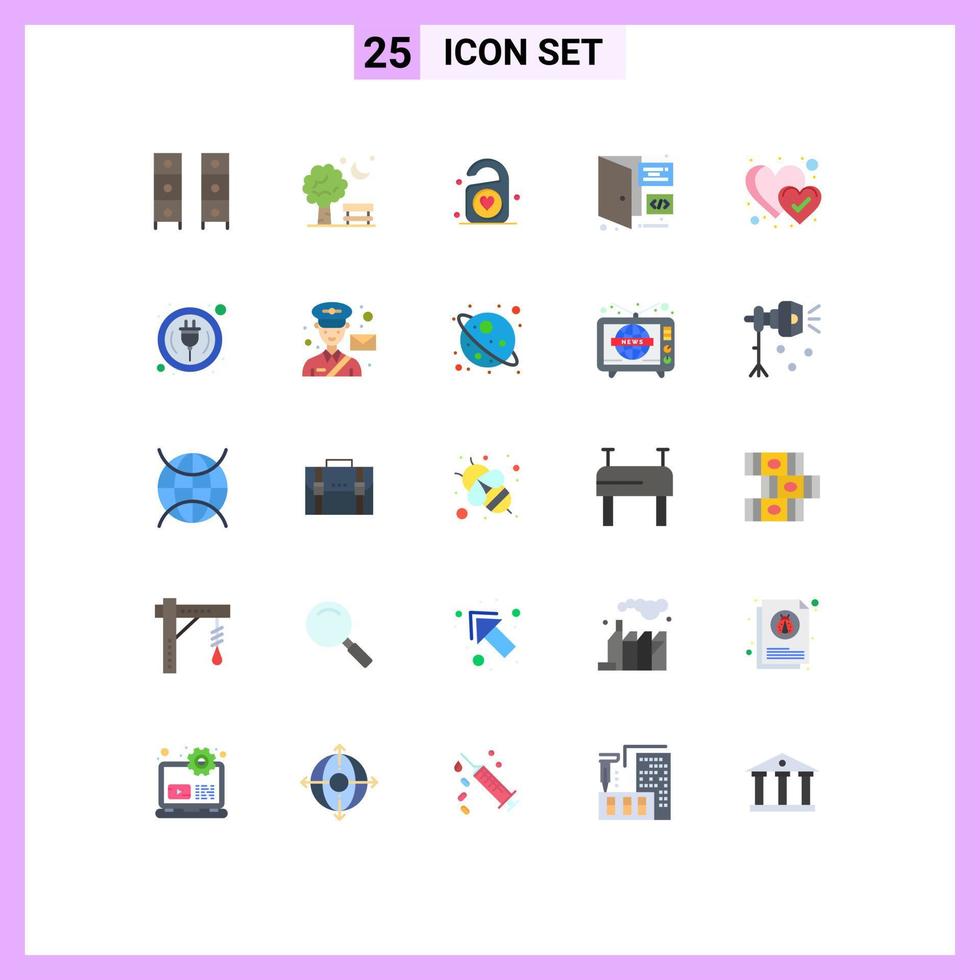 Stock Vector Icon Pack mit 25 Zeilenzeichen und Symbolen für die Seitencodierung Frühling Browser Herz editierbare Vektordesign-Elemente