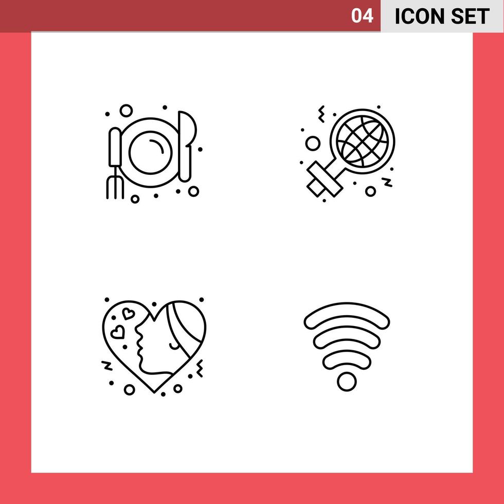 Packung mit 4 kreativen Filledline-Flachfarben von Café-Girl-Day-Zeichen Liebe editierbare Vektordesign-Elemente vektor