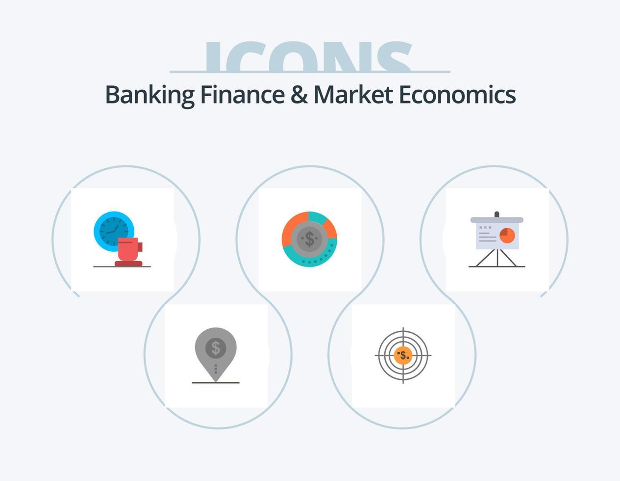 Banking, Finanzen und Marktwirtschaft, flaches Icon-Pack, 5-Icon-Design. Zeit. brechen. Unternehmen. Kaffee. Jagd vektor
