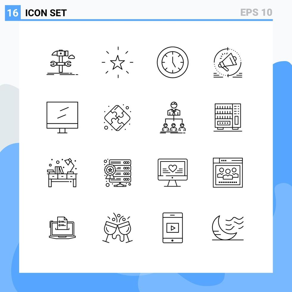 Packung mit 16 modernen Umrisszeichen und Symbolen für Web-Printmedien wie Ankündigungsmarketing-Star-Werbeprodukte editierbare Vektordesign-Elemente vektor
