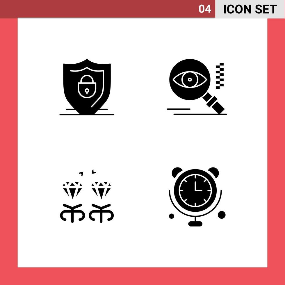 Packung mit 4 kreativen soliden Glyphen von Internet Jewel Security View Mom editierbare Vektordesign-Elemente vektor