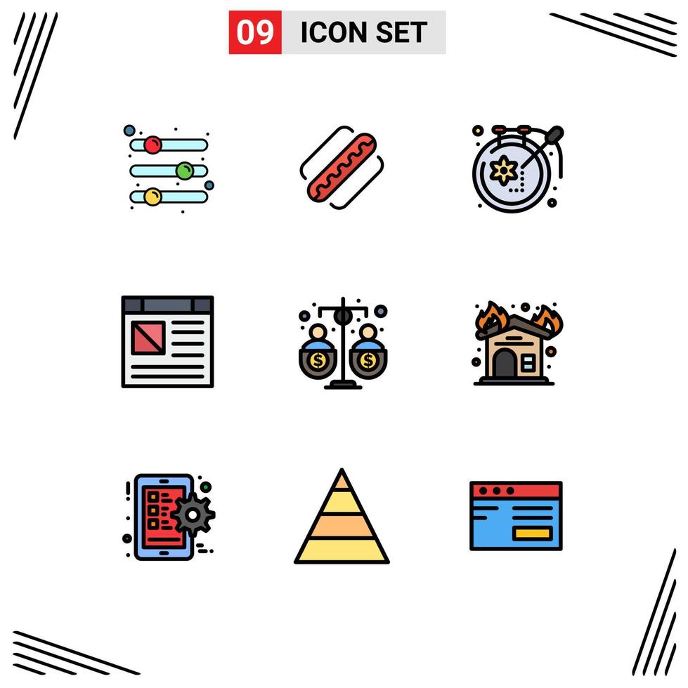 uppsättning av 9 modern ui ikoner symboler tecken för budget sida stater dator hobbies redigerbar vektor design element
