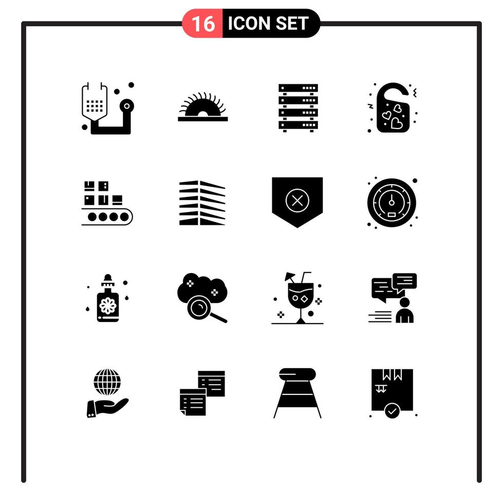 16 solides Glyphenkonzept für mobile Websites und Apps Hochzeit Liebesutensilien Tag-Speicher editierbare Vektordesign-Elemente vektor