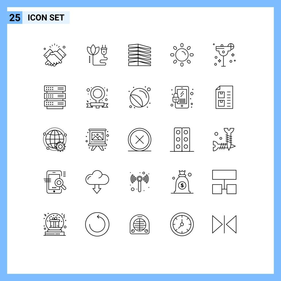 Gruppe von 25 Zeilen Zeichen und Symbolen für Glanz Licht Plug Helligkeit echte editierbare Vektordesign-Elemente vektor