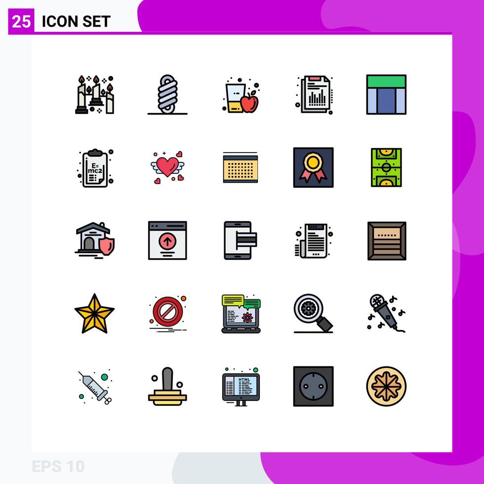 Piktogrammsatz aus 25 einfachen, gefüllten Linien mit flachen Farben des Webseitenberichts Apfelsaft vierteljährlich jährlich editierbare Vektordesign-Elemente vektor