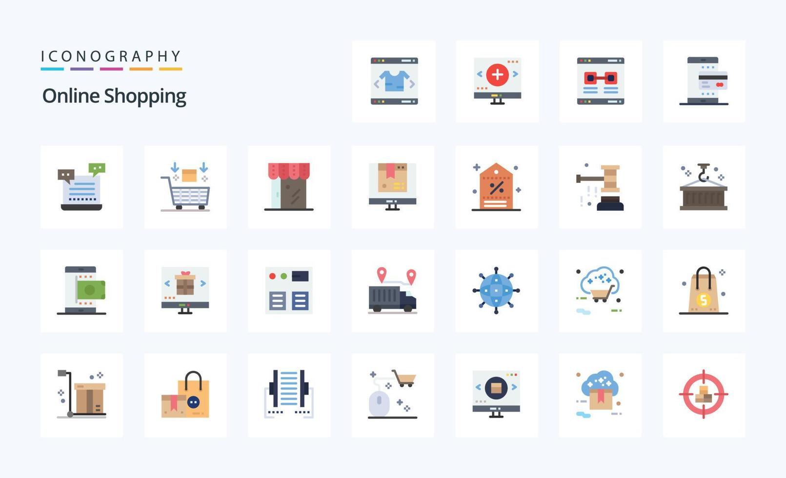 25 Online-Shopping-Flat-Color-Icon-Pack vektor