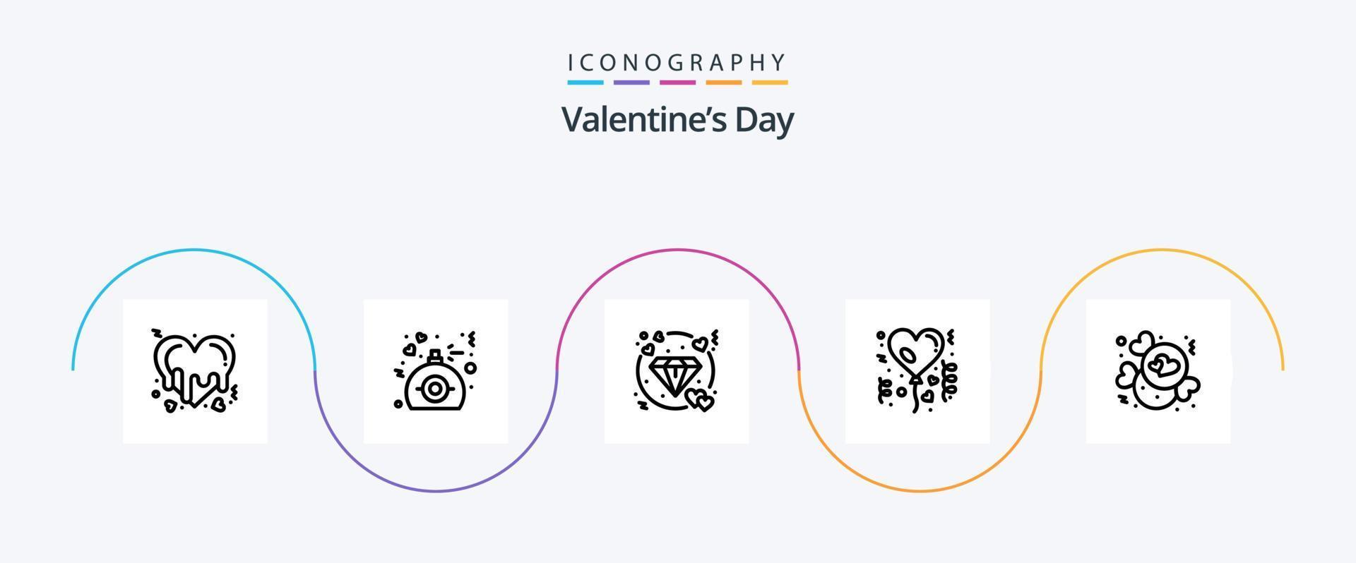 valentines dag linje 5 ikon packa Inklusive choklad. firande. diamant. kärlek. tillgivenhet vektor