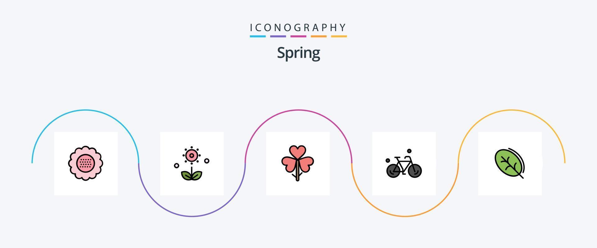 vår linje fylld platt 5 ikon packa Inklusive vår. blad. blomma. ekologi. cykel vektor