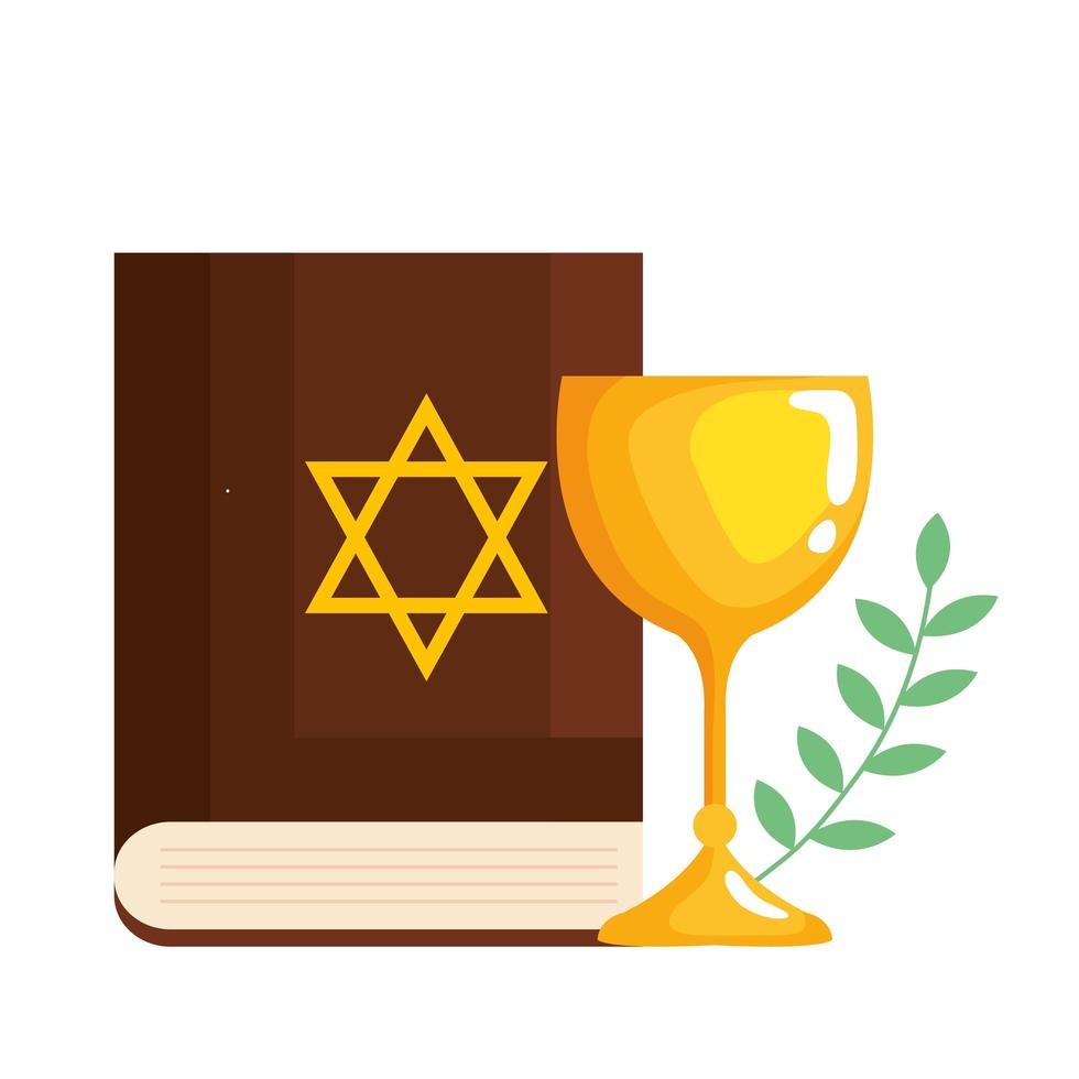 helig judisk antik bok med judisk gyllene stjärna och kalk vektor