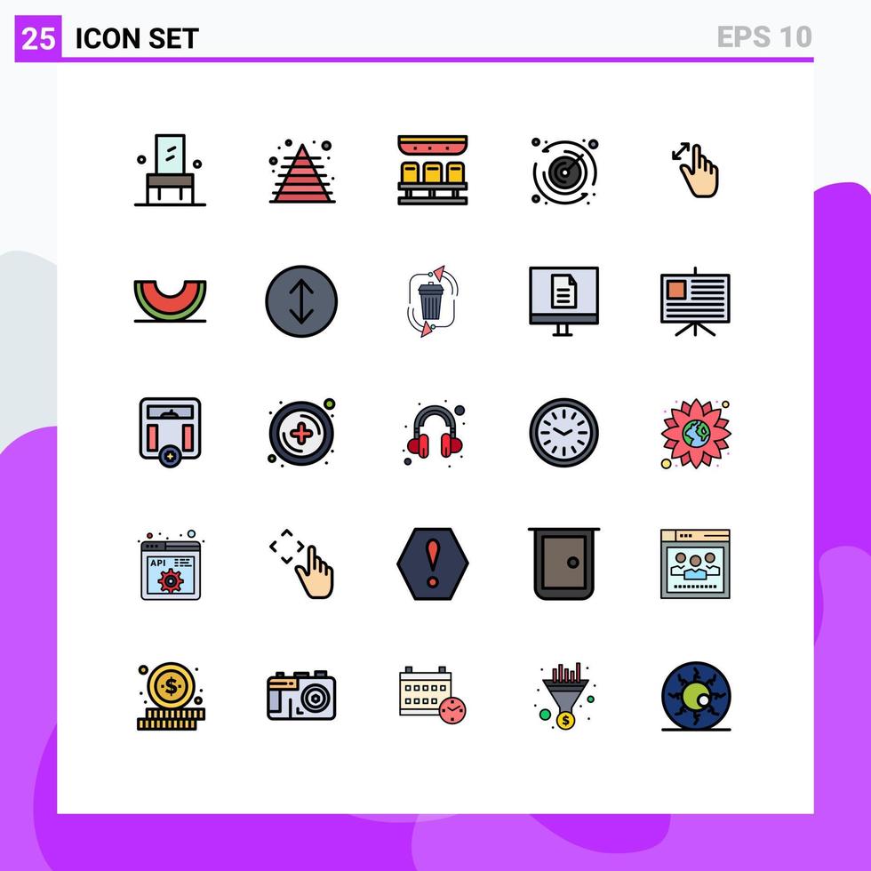 moderner Satz von 25 gefüllten Linien, flachen Farben und Symbolen wie Schnittstelle erweitern Sitze Timer Stoppuhr editierbare Vektordesign-Elemente vektor