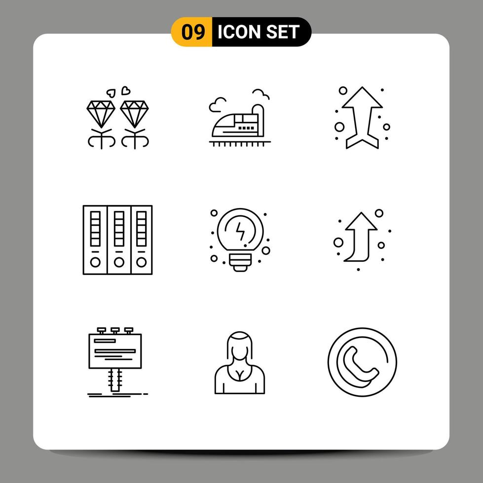 Stock Vector Icon Pack mit 9 Zeilenzeichen und Symbolen für Lösungen Finanzpfeil Datei Ordner Archiv editierbare Vektordesign-Elemente