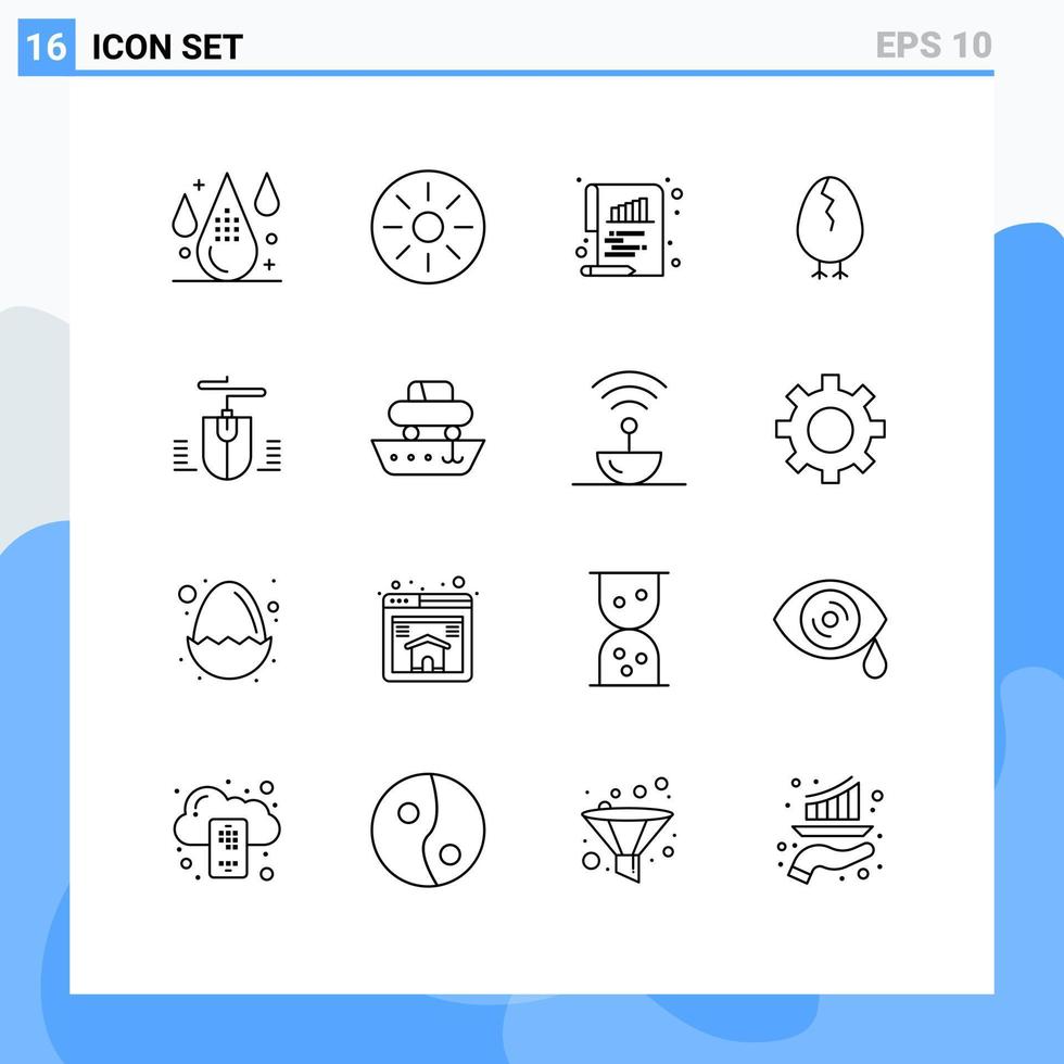 satz von 16 modernen ui-symbolen symbole zeichen für maus babymahlzeit osterpapier editierbare vektordesignelemente vektor