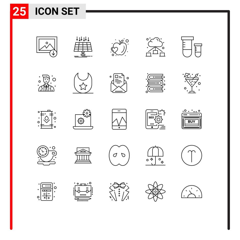 satz von 25 vektorlinien auf raster für wissenschaftstrank apple cloud web editierbare vektordesignelemente vektor