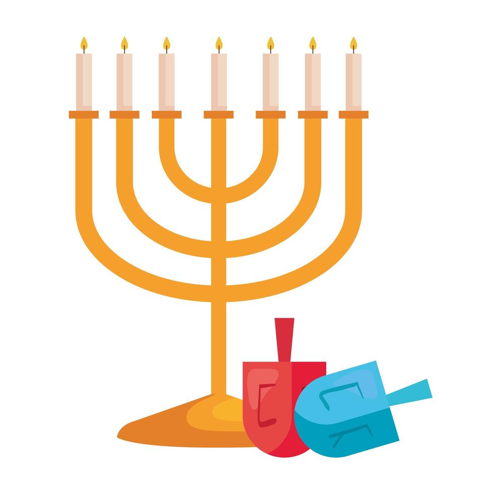 Hanukkah ljuskrona gyllene med dreidels vektor