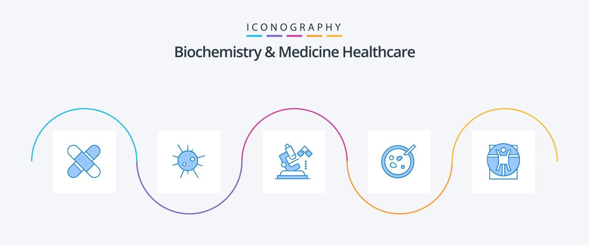 biokemi och medicin sjukvård blå 5 ikon packa Inklusive virtruvian . analys. virus. maträtt. medicinsk vektor