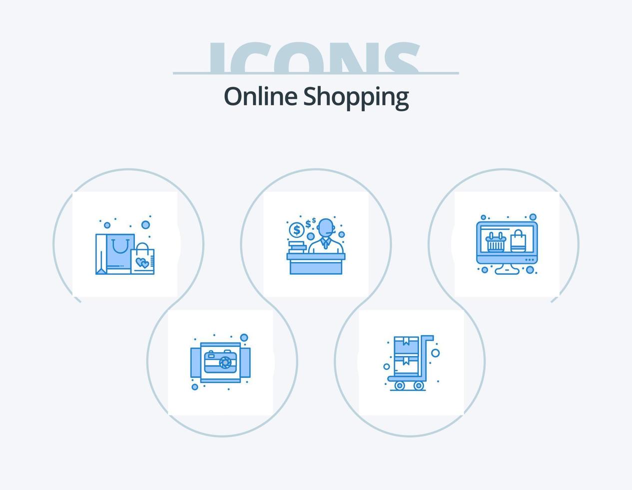 Online-Shopping blau Icon Pack 5 Icon Design. Anzeige. Einkaufen. Kunde. kaufen vektor