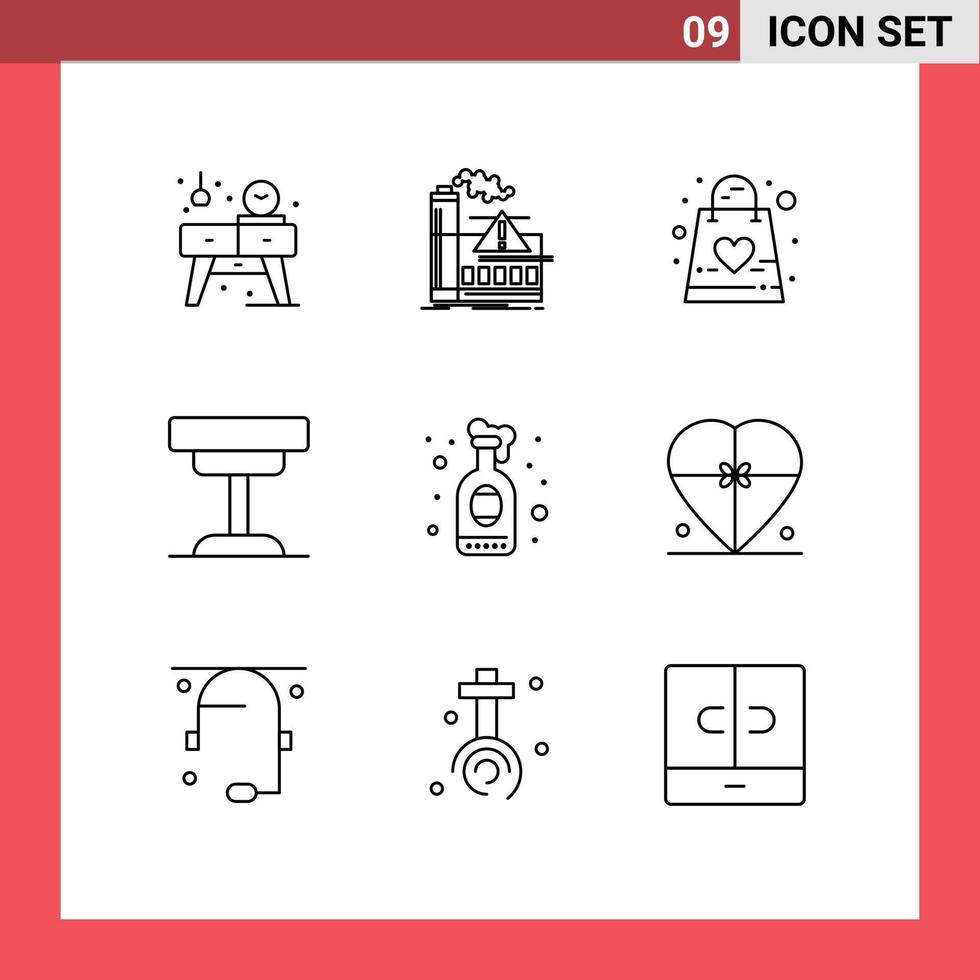 9-Benutzeroberflächen-Gliederungspaket mit modernen Zeichen und Symbolen der Innenschreibtischindustrie, die für Kinder editierbare Vektordesign-Elemente enthalten vektor