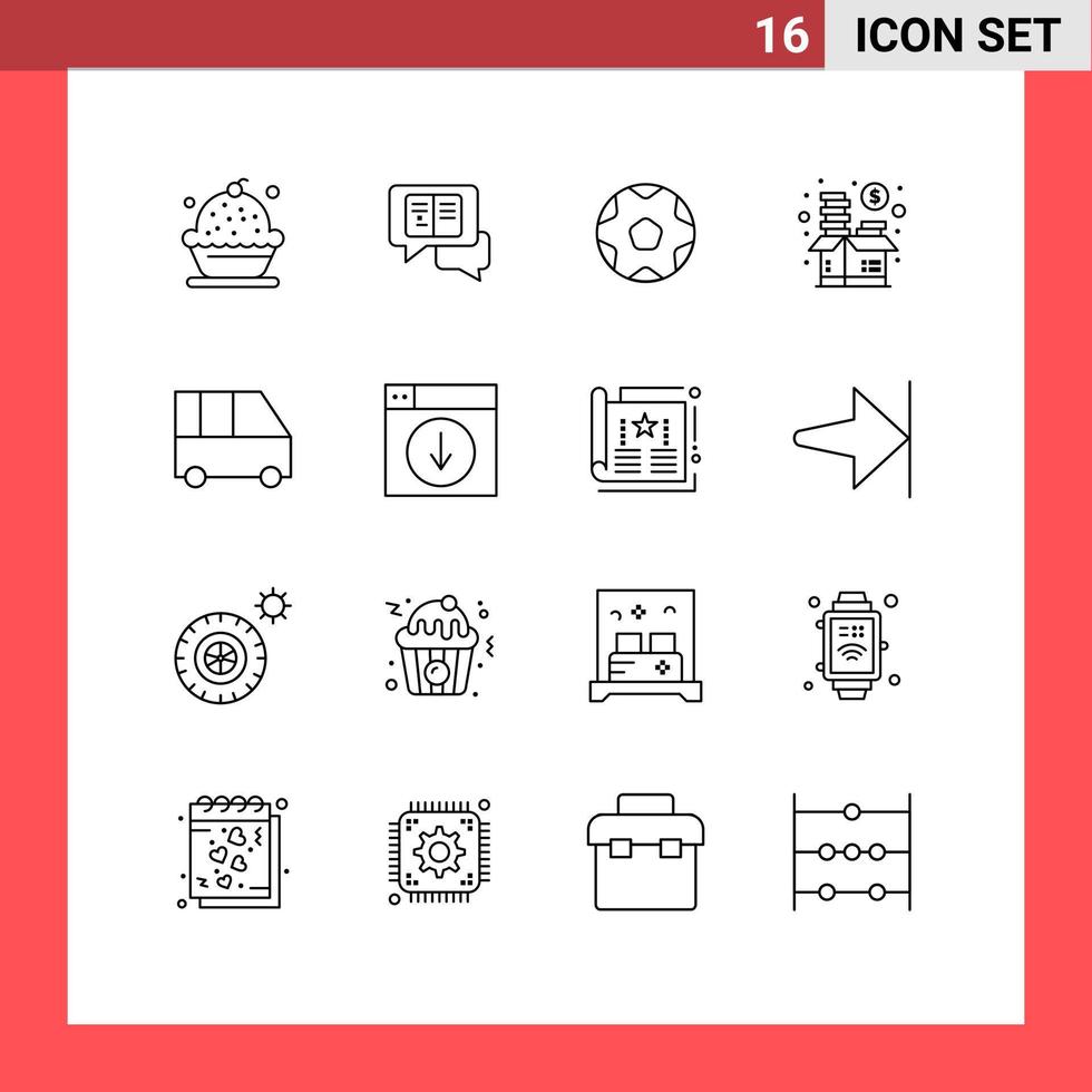 16 universelle Gliederungszeichen Symbole für Geldaktien-SMS-Investitionsfußball editierbare Vektordesign-Elemente vektor