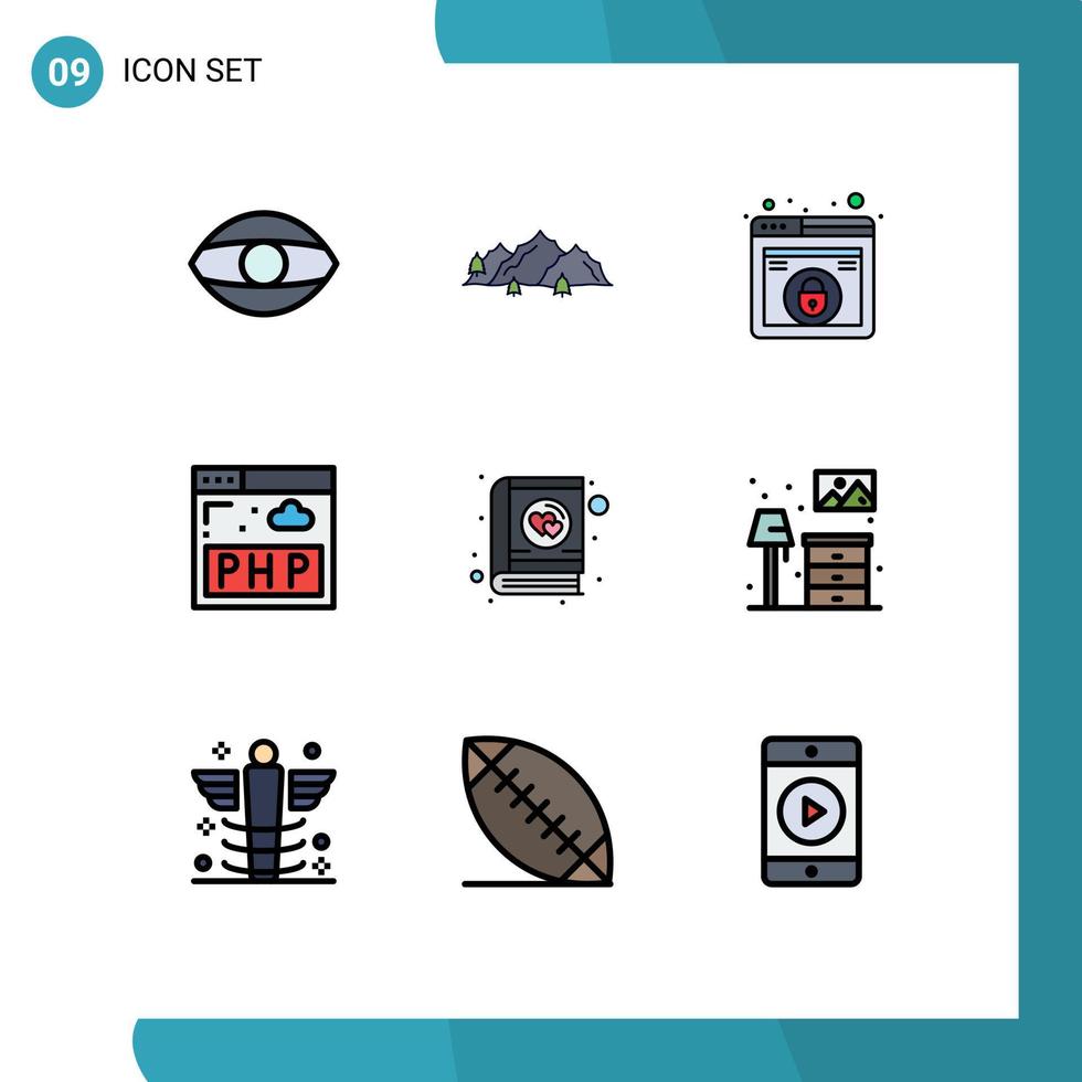 satz von 9 modernen ui-symbolen symbole zeichen für liebesprogramm baum php sicherheit editierbare vektordesignelemente vektor