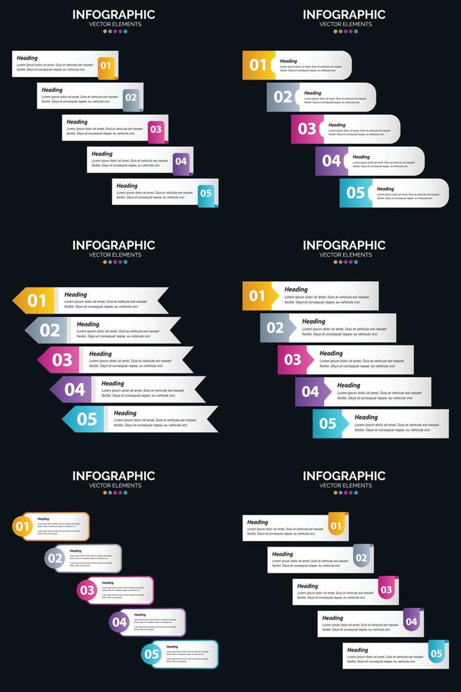 vektor 6 infographics packa presentation glida mall 5 steg cykel diagram och tidslinjer