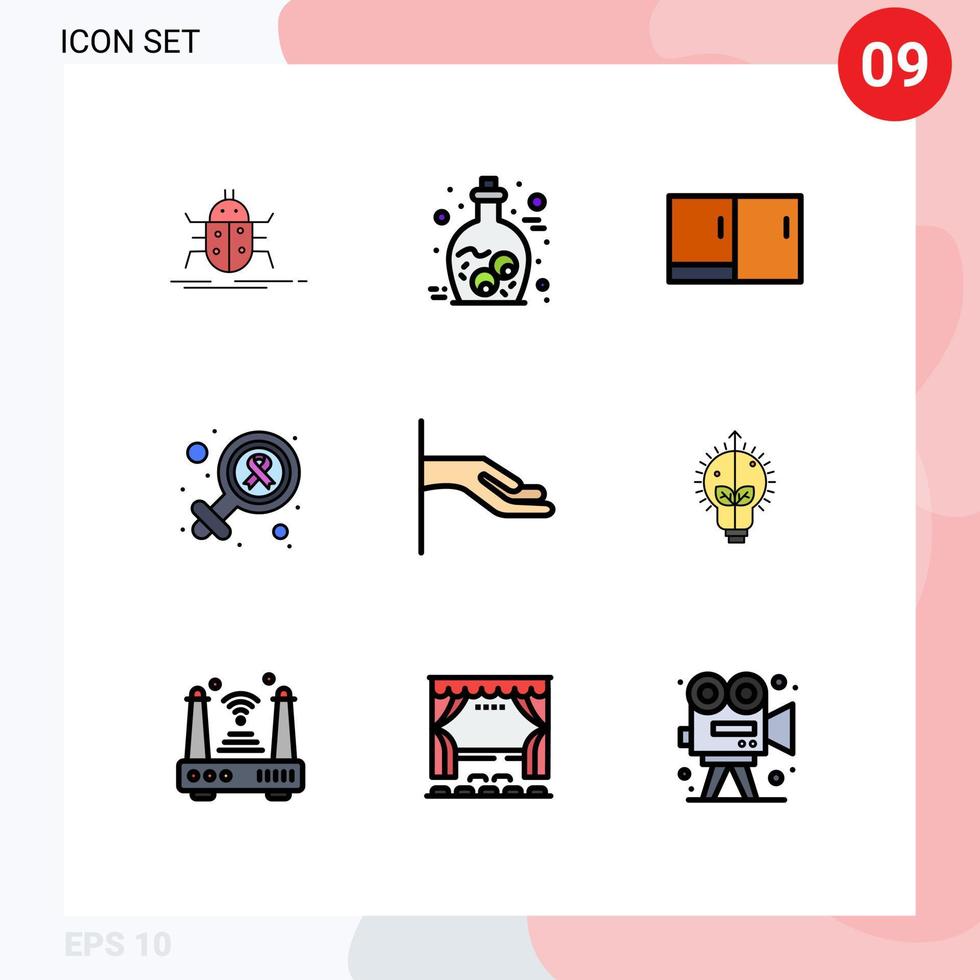 9 universelle Filledline-Flachfarben für Web- und mobile Anwendungen Almosenzeichen Zombie-Geschlecht Haushaltsgeräte editierbare Vektordesign-Elemente vektor