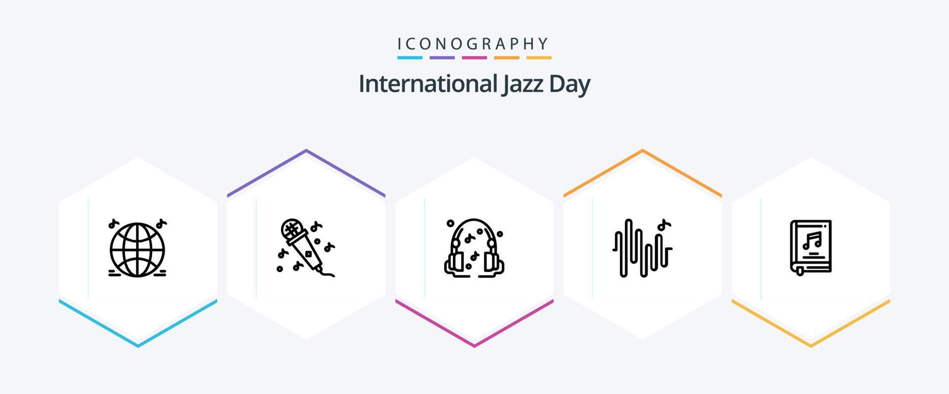 internationell jazz dag 25 linje ikon packa Inklusive album . Vinka. sinus . vektor