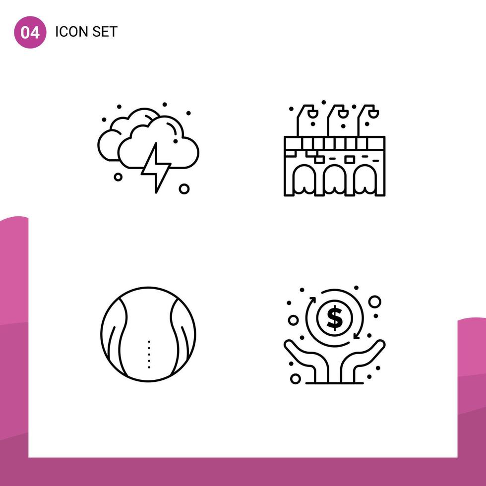 Gruppe von 4 gefüllten flachen Farben Zeichen und Symbolen für wirtschaftliche editierbare Vektordesign-Elemente der Wolkensportwetterkneipe vektor