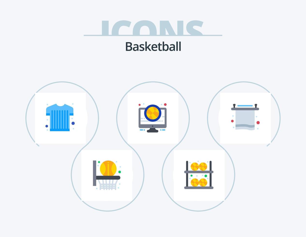 Basketball-Flachbild-Icon-Pack 5 Icon-Design. Innere. Spiel. Sportbekleidung. wohnen. Basketball vektor