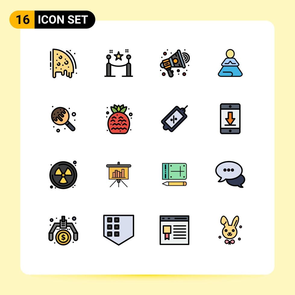 Benutzeroberflächenpaket mit 16 einfachen, flachen, farbgefüllten Linien von Lollipop-Yoga-Anzeigen, die schnell bearbeitbare kreative Vektordesignelemente trainieren vektor