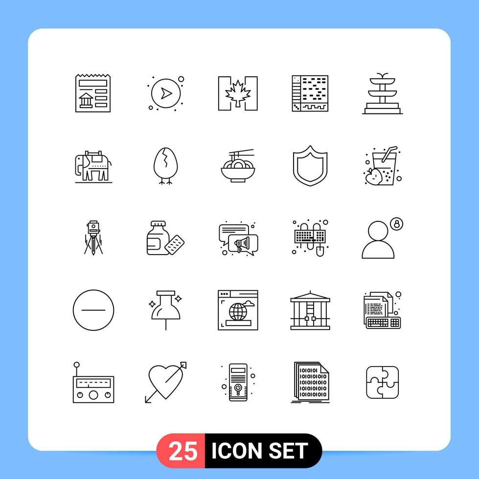Piktogrammsatz aus 25 einfachen Linien von Brunnen Computerflagge Audioableton editierbare Vektordesign-Elemente vektor