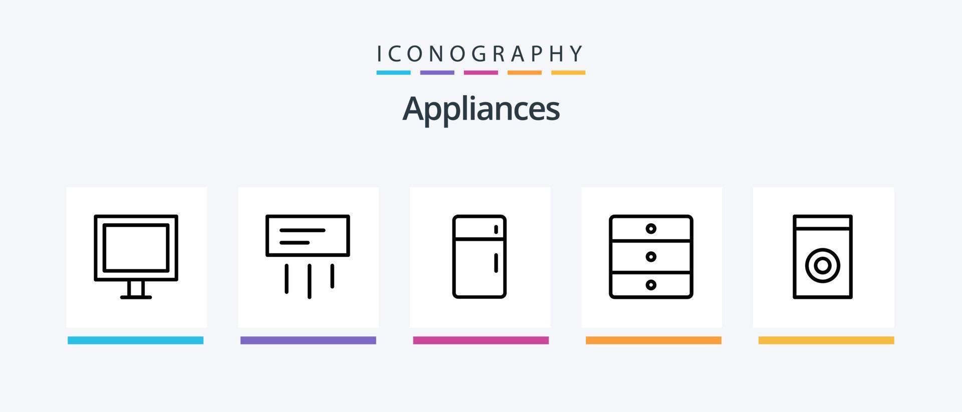 Appliances Line 5 Icon Pack inklusive Schreibtisch. Tisch. Schlafzimmer. Eisen. Haushaltsgeräte. kreatives Symboldesign vektor