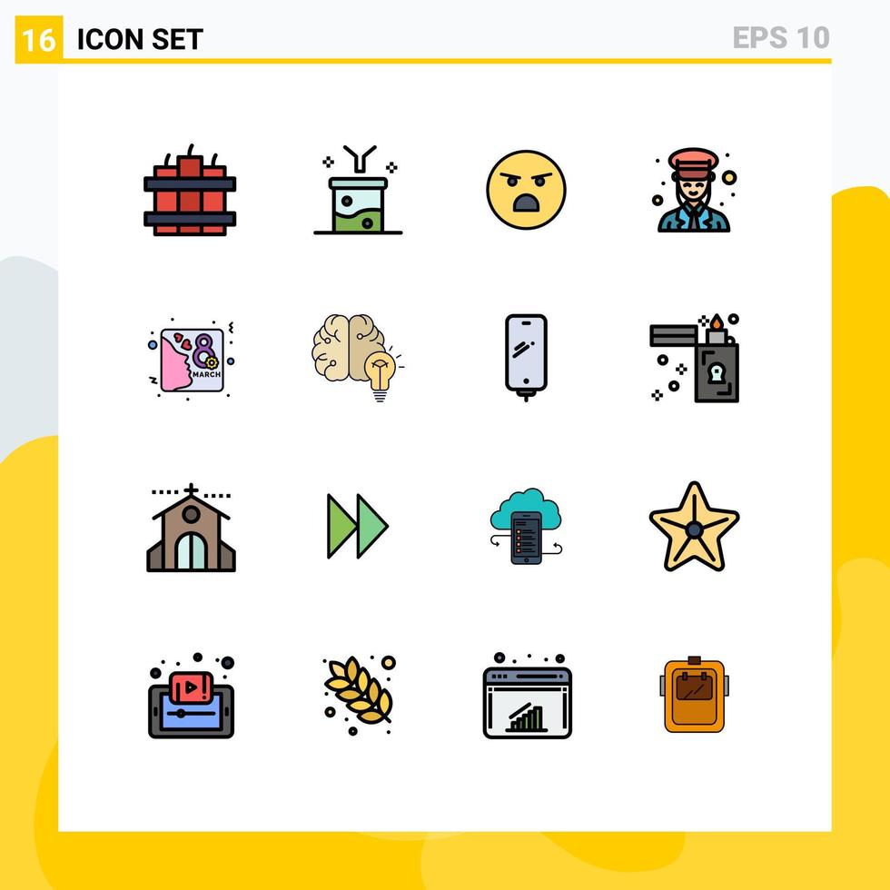 stock vektor ikon packa av 16 linje tecken och symboler för kort polis emoji lady kvinna redigerbar kreativ vektor design element