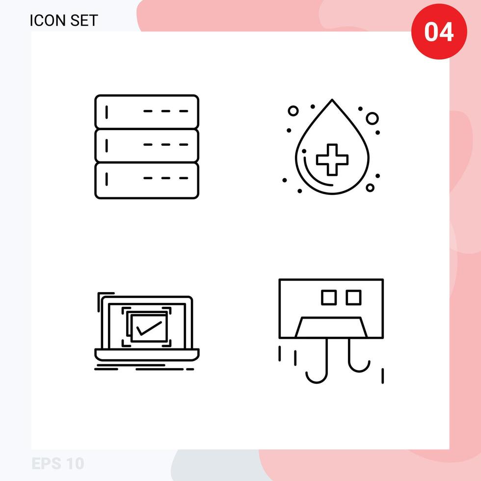 modern uppsättning av 4 fylld linje platt färger och symboler sådan som administration övervakning server hälsa vård Bra redigerbar vektor design element