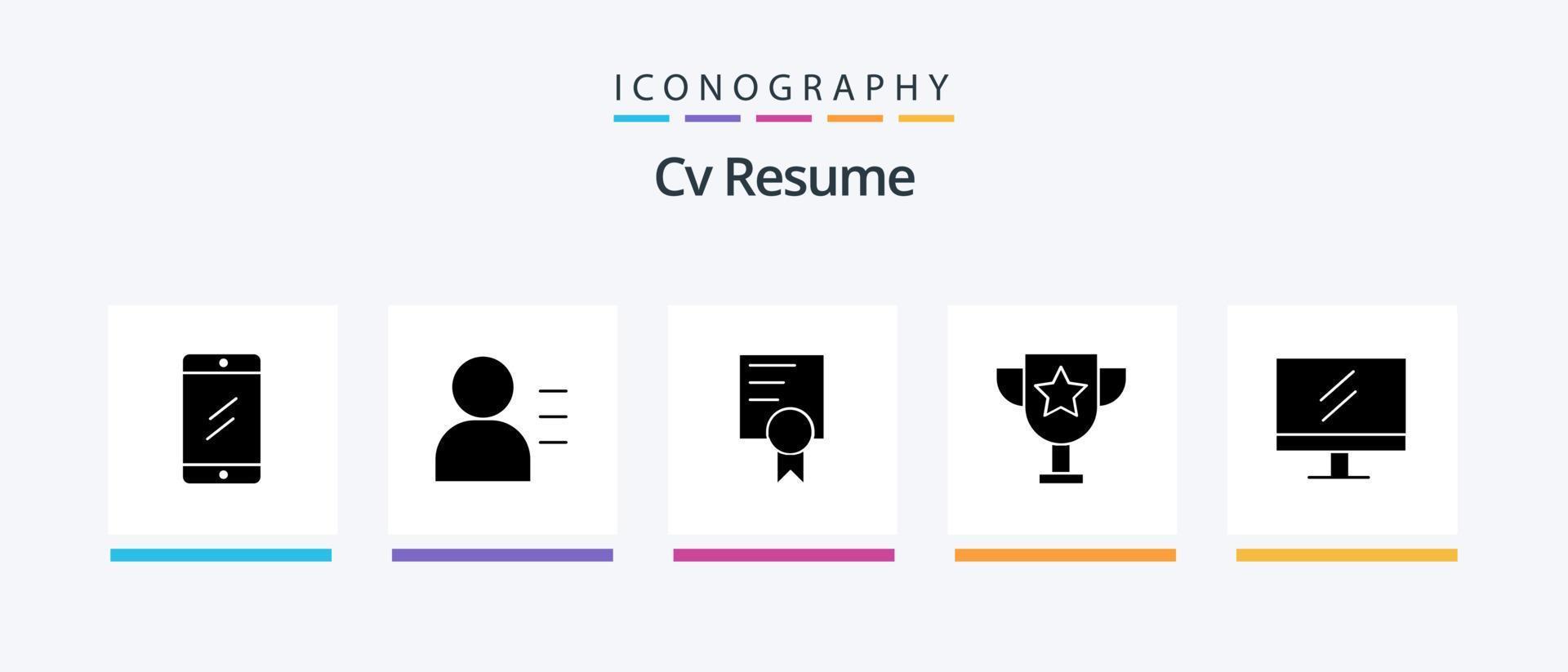 CV Resume Glyph 5 Icon Pack inklusive . Bildung . Persona. Auszeichnung. Schule. kreatives Symboldesign vektor