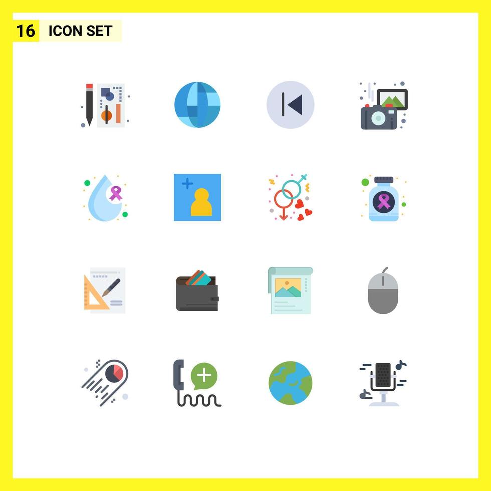 uppsättning av 16 modern ui ikoner symboler tecken för blod foton pil fotografi musik redigerbar packa av kreativ vektor design element