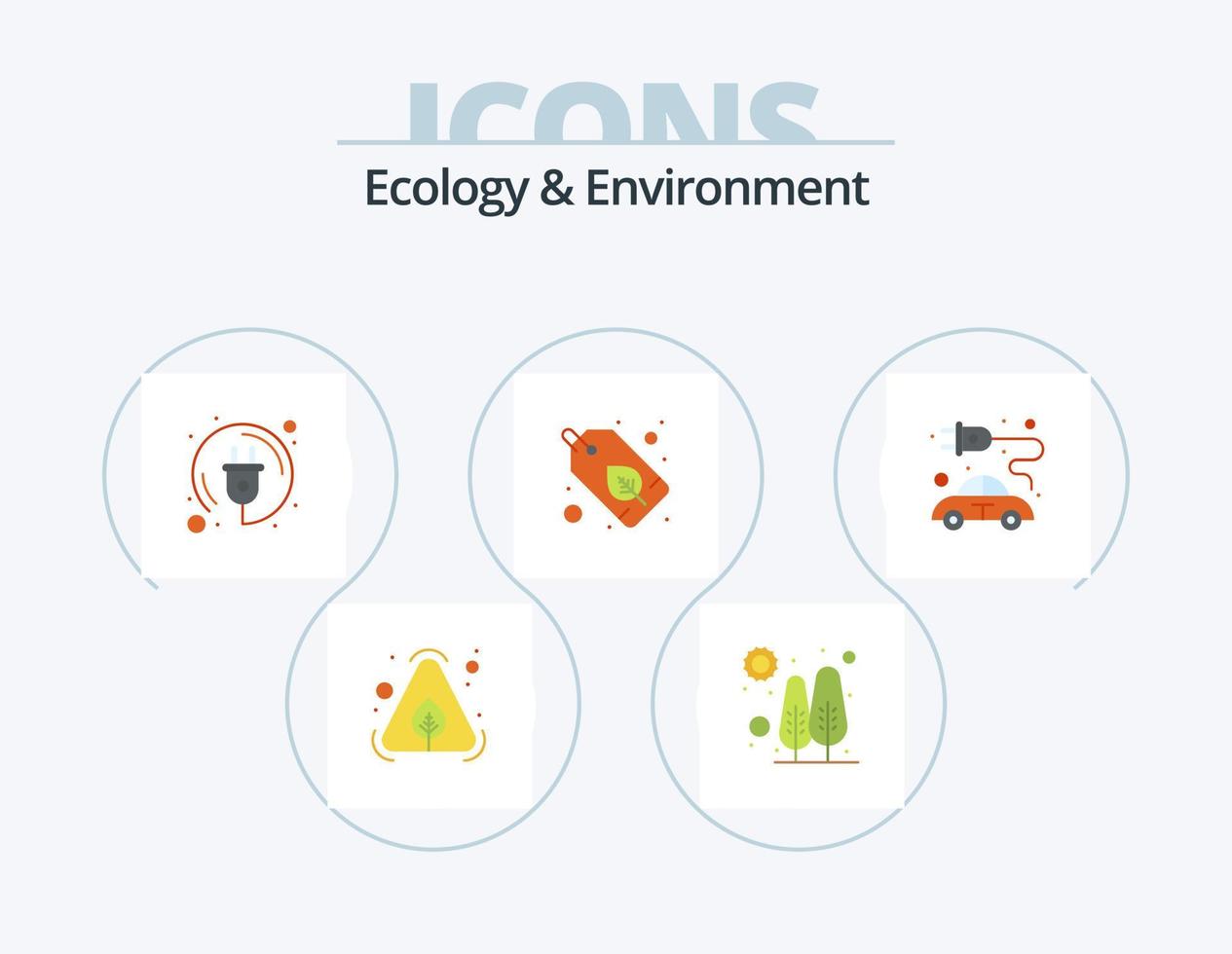 Ökologie und Umwelt flach Icon Pack 5 Icon Design. elektrisch. Produkt. Elektrizität. Etikett. Abzeichen vektor
