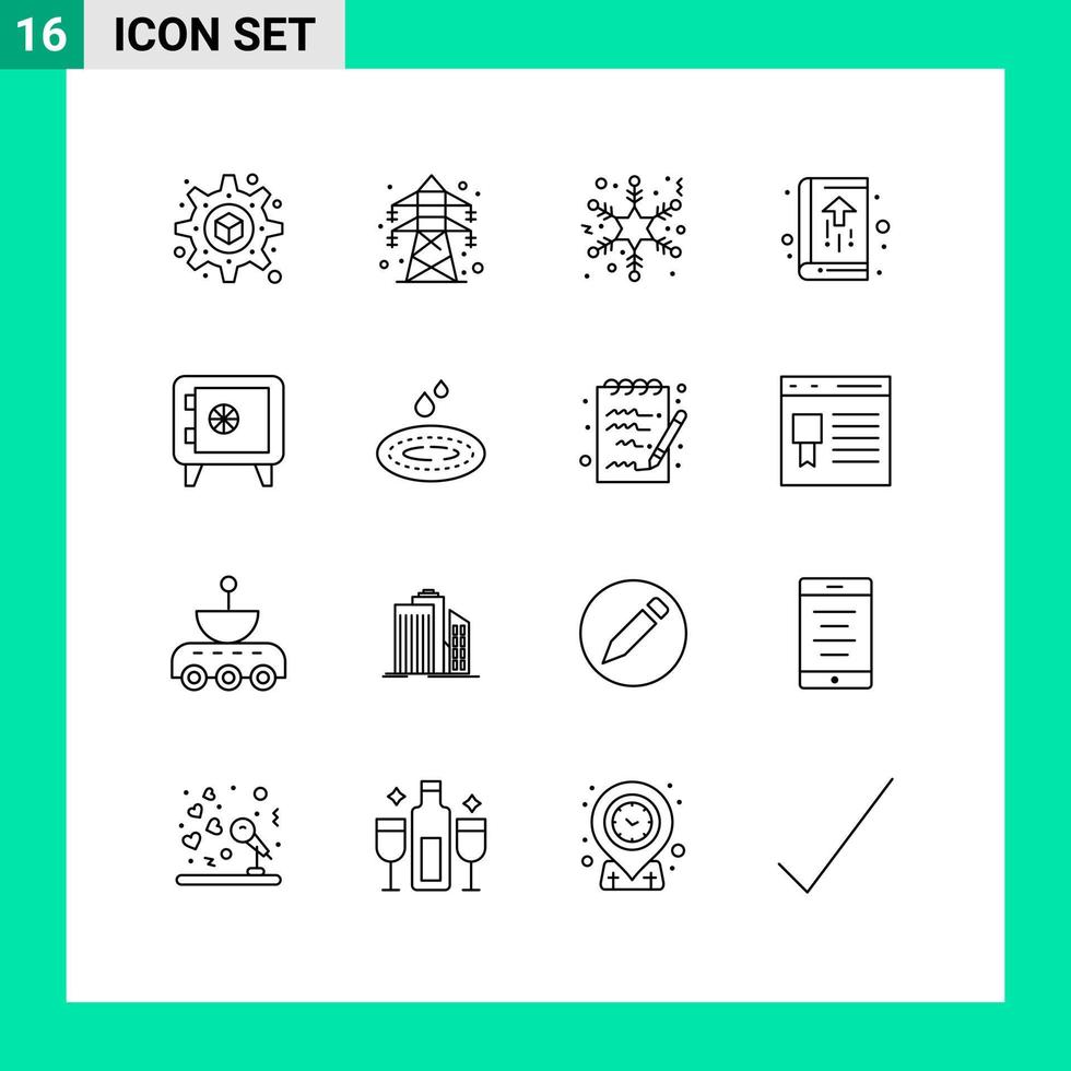 moderner Satz von 16 Umrissen Piktogramm von Regenschließfach Winter Geldwachstum editierbare Vektordesign-Elemente vektor