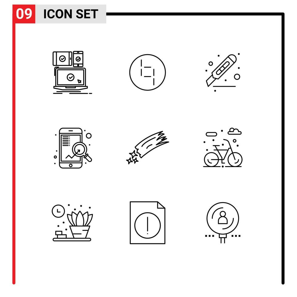 Bearbeitbares Vektorlinienpaket mit 9 einfachen Umrissen von SEO Mobile Crypto Currency Fast Office editierbare Vektordesign-Elemente vektor