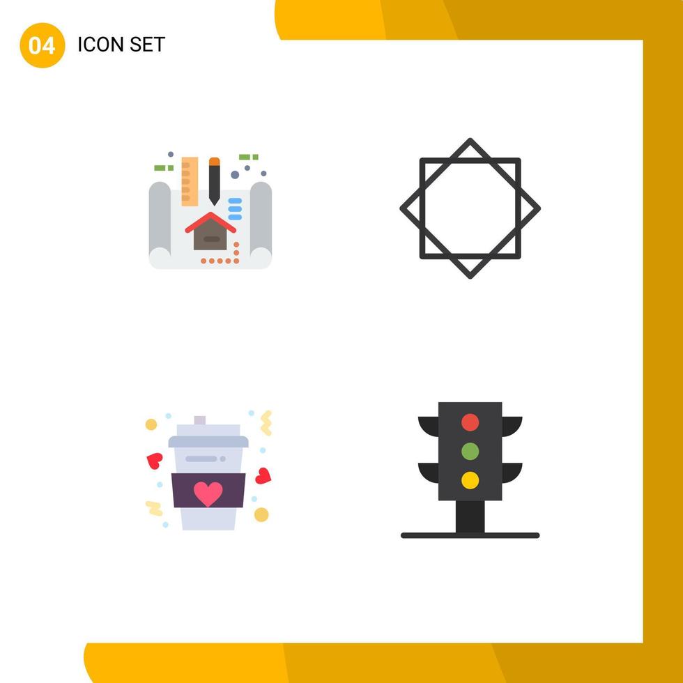 Stock Vector Icon Pack mit 4 Zeilen Zeichen und Symbolen für Apartment Cup Schema Virus lang editierbare Vektordesign-Elemente