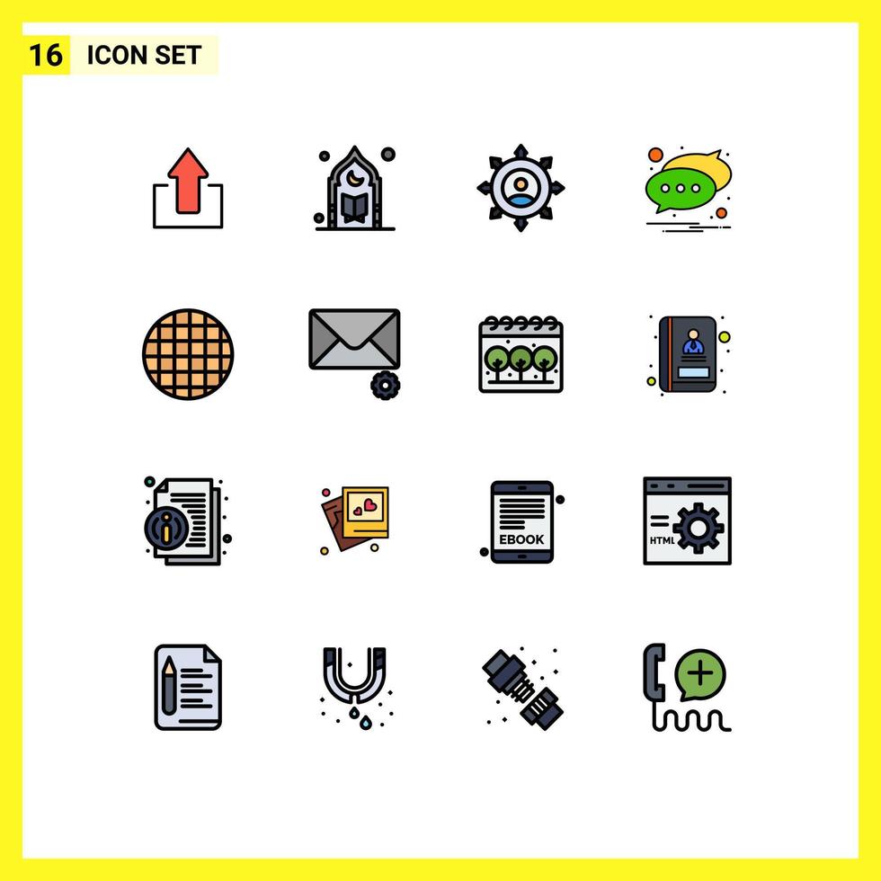 satz von 16 vektorflachen farbgefüllten linien auf raster für textbenachrichtigung mond-chat-manager editierbare kreative vektordesignelemente vektor