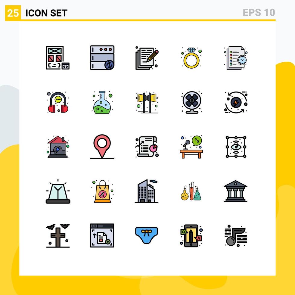 25 universell fylld linje platt färger uppsättning för webb och mobil tillämpningar lista gåva poesi ringa diamant redigerbar vektor design element