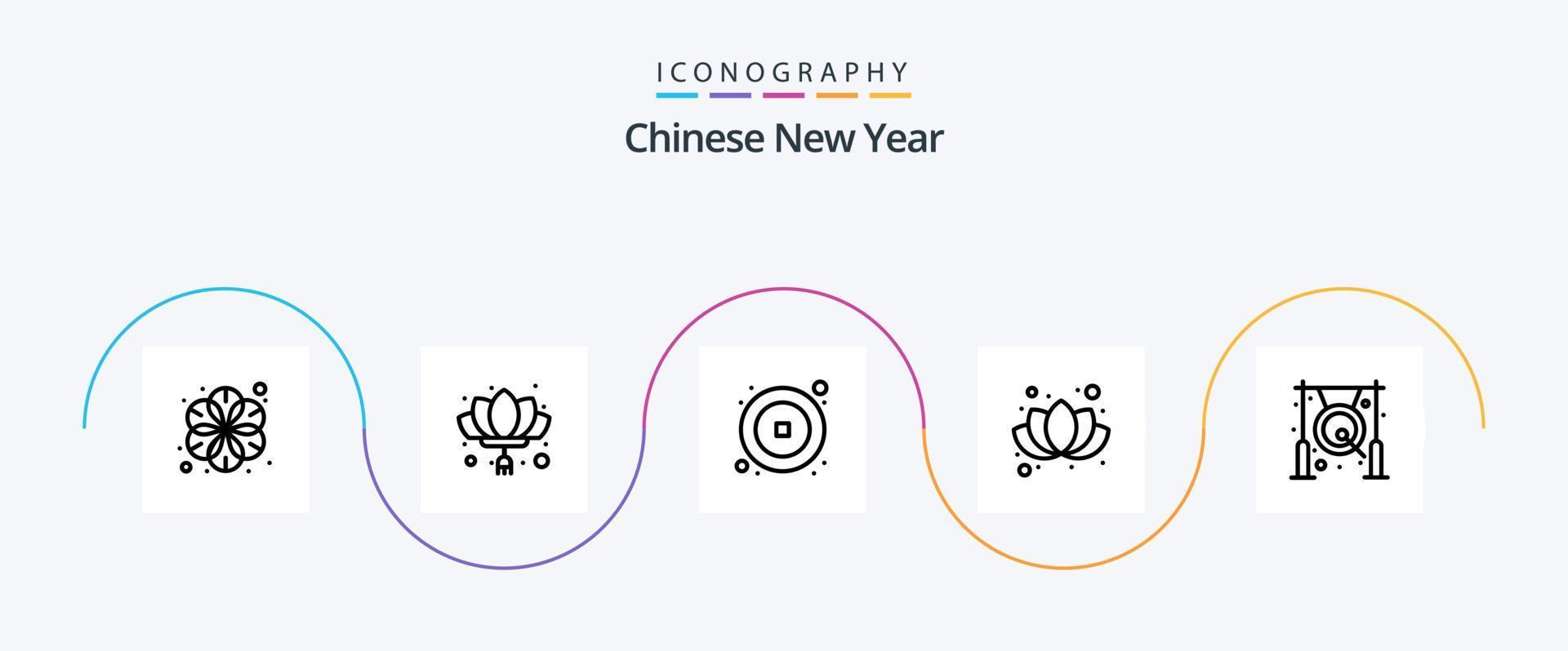 kinesisk ny år linje 5 ikon packa Inklusive klocka. plommon. ny år. blomma. år vektor