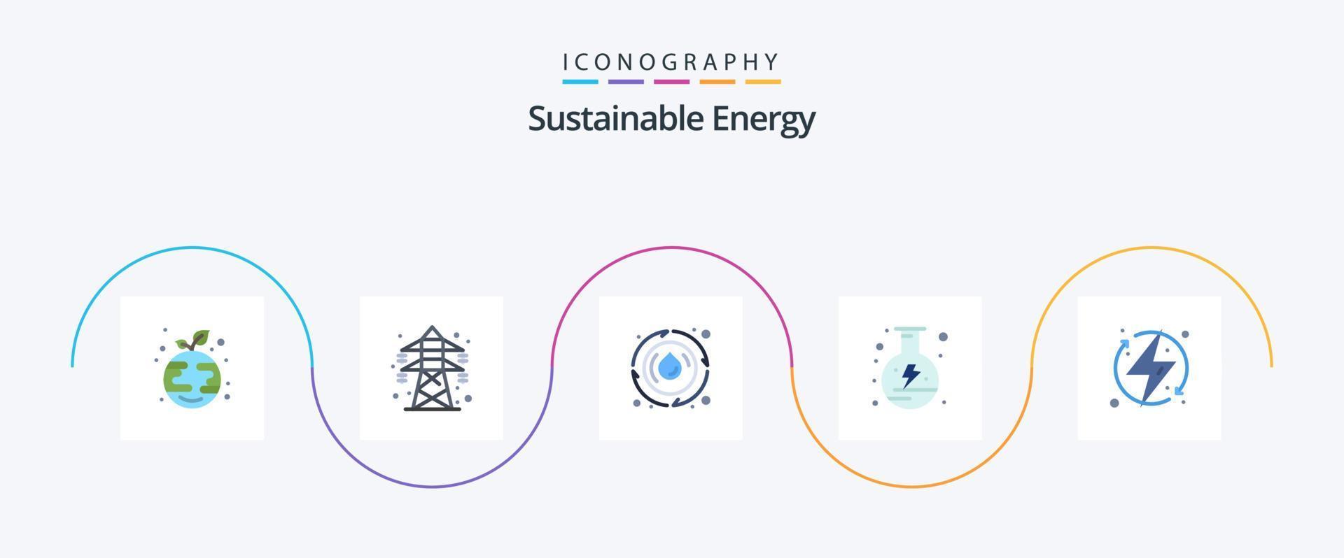 hållbar energi platt 5 ikon packa Inklusive ekologiska. flaska. sloka. kraft. elektricitet vektor