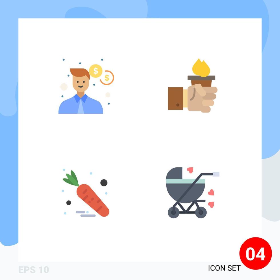 universell ikon symboler grupp av 4 modern platt ikoner av företag morot pengar ledare vegetabiliska redigerbar vektor design element
