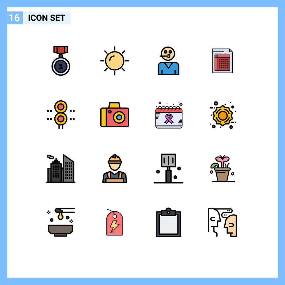 16 universelle, flache, farbgefüllte Linien für Web- und mobile Anwendungen, Rechnungsdatei, Personendokumentprüfung, editierbare kreative Vektordesignelemente vektor