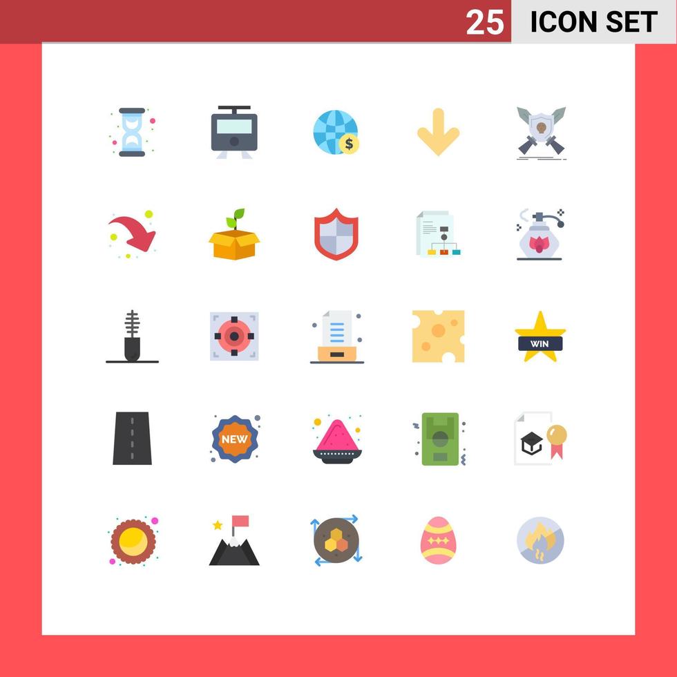 Flache Farbpackung mit 25 universellen Symbolen der Abzeichenrichtung Welt nach unten Geschäft editierbare Vektordesign-Elemente vektor