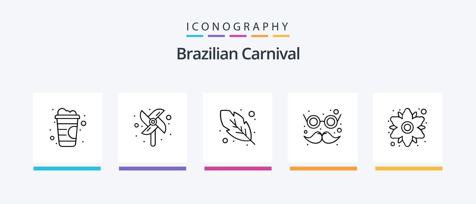Brasilianische Karnevalslinie 5 Icon Pack inklusive Romantik. Blumen. Hanswurst. Sonnenblume. Joker-Kappe. kreatives Symboldesign vektor