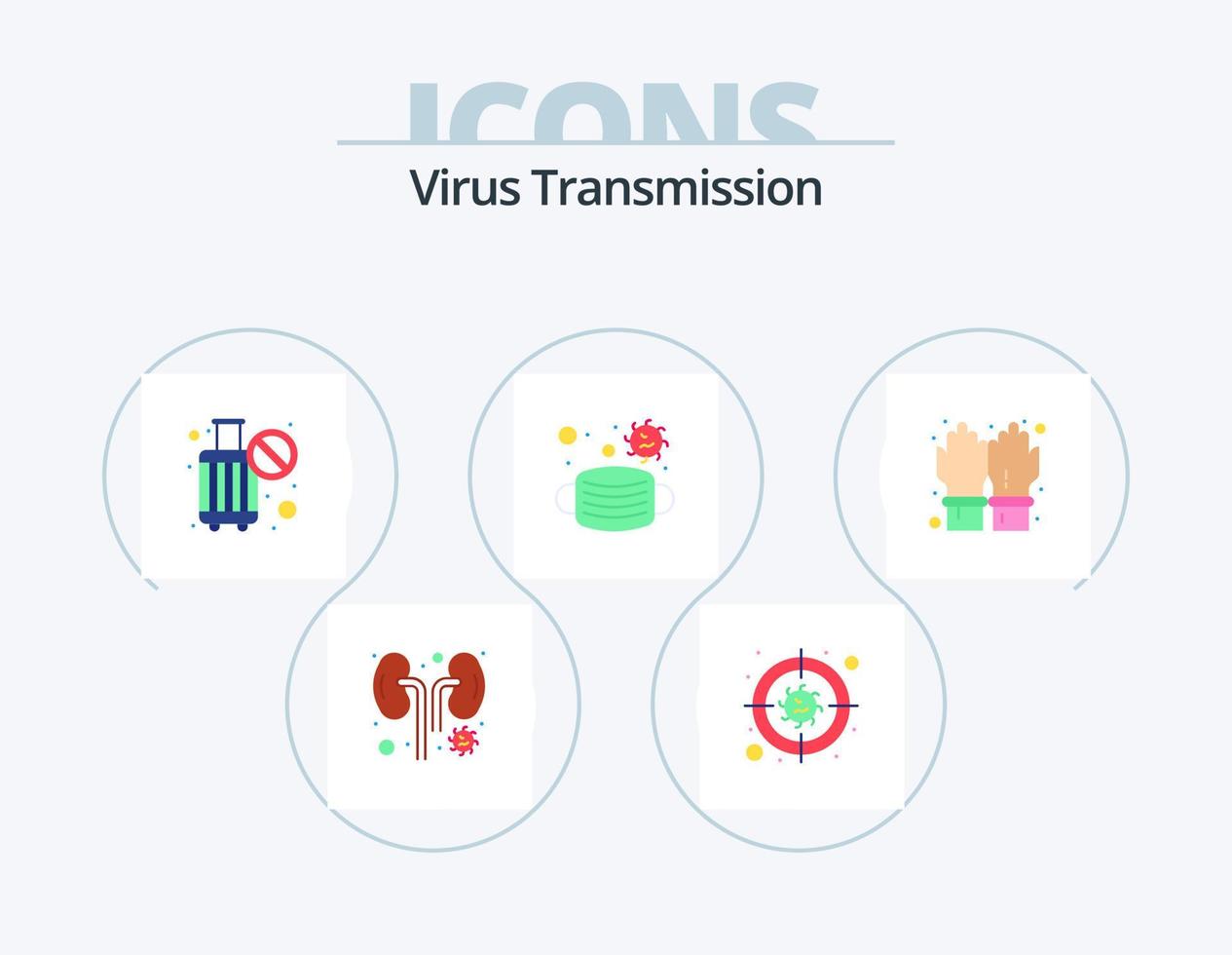 Virusübertragung flach Icon Pack 5 Icon Design. Hand. Sicherheit. Verbot. medizinisch. Gesicht vektor