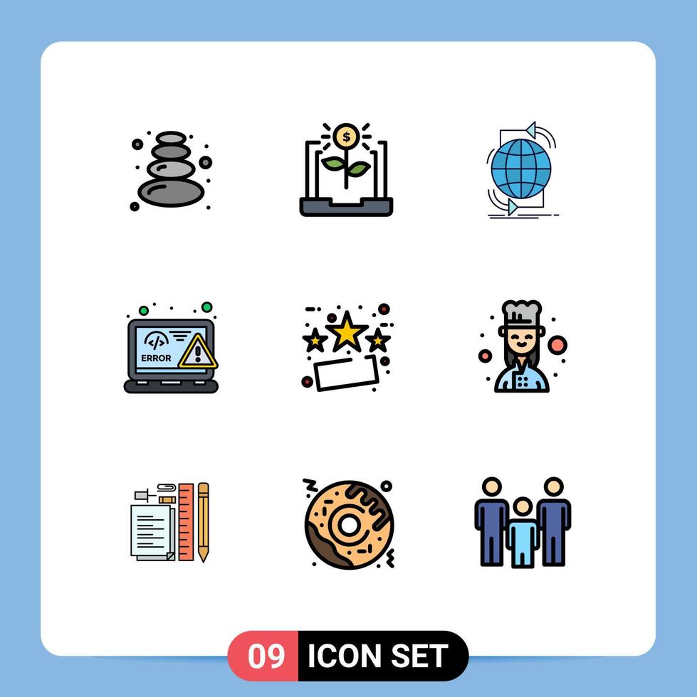 9 universell fylld linje platt färger uppsättning för webb och mobil tillämpningar fel html anslutning design webb redigerbar vektor design element